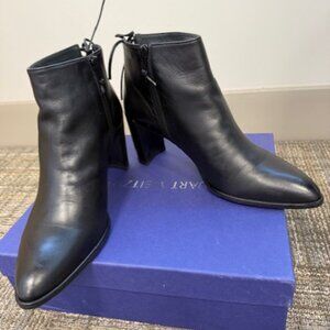 Stuart Weizman Women Black Leather Lofty Ankle Booties Size 9M